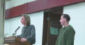 Coaches Shaklee and Callinan announcing team awards