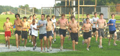 Team members warming up