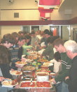 Team members at the food line