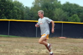 Coach Shaklee checks out the race