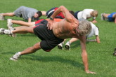 Coach Shaklee doing drills