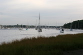Yacht Cherokee at anchor off Goddard Park . . .