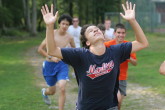 Dave Wallace breaks finish line?